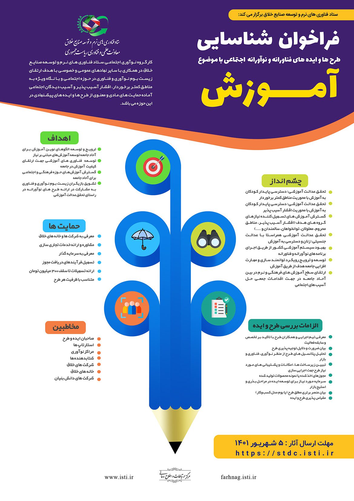 فراخوان| طرح‌های خلاق و دانش‌بنیان در حوزه آموزش و نوآوری‌های اجتماعی