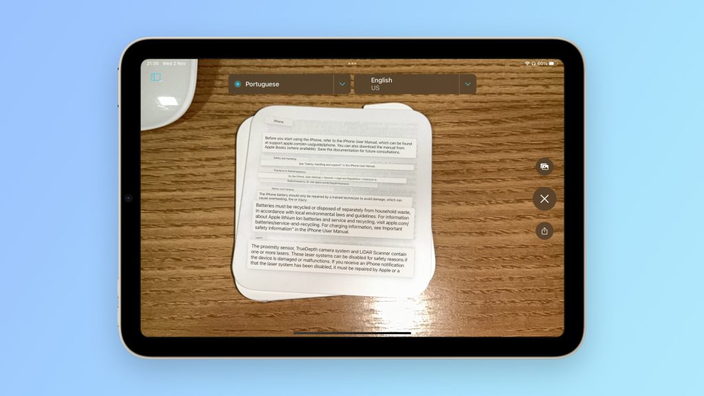 چگونه متن را با استفاده از دوربین iPadOS 16 ترجمه کنیم؟