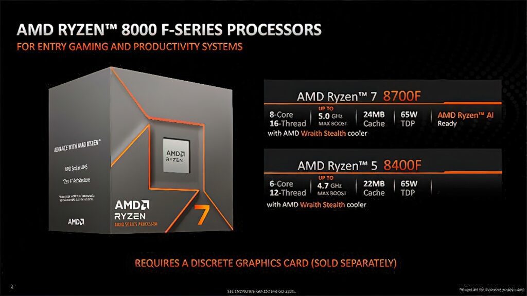 شرکت AMD پردازنده‌های Ryzen 7 8700F و Ryzen 5 8400F را معرفی کرد