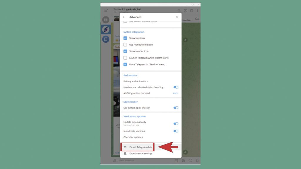 انتخاب Export Telegram Data