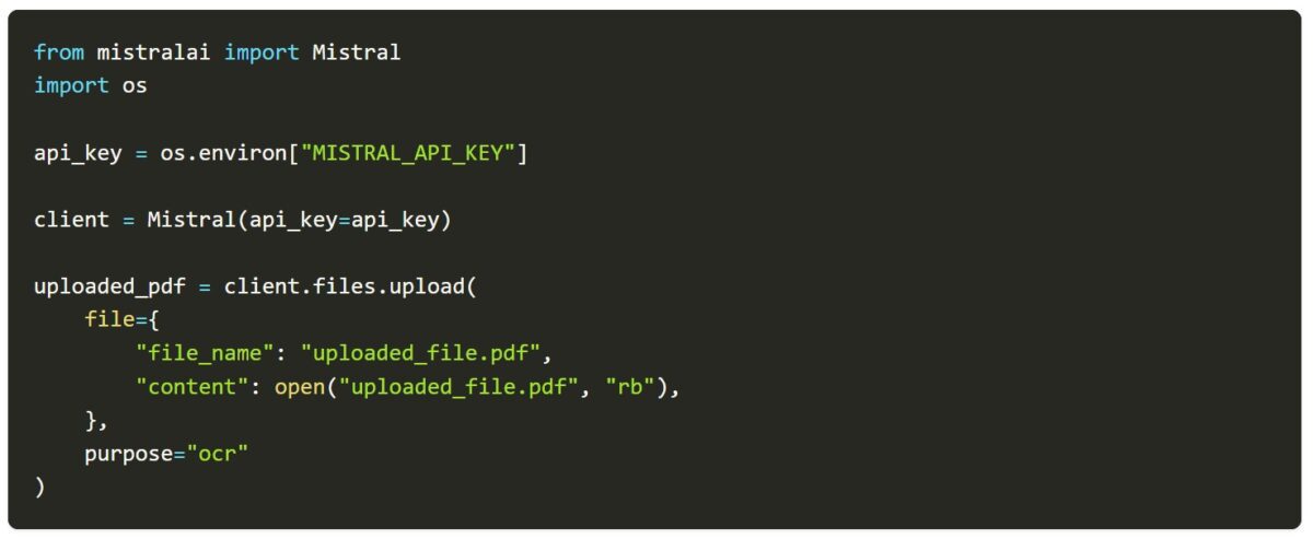 برای استفاده از Mistral OCR API فقط چند خط کد پایتون مورد نیاز است