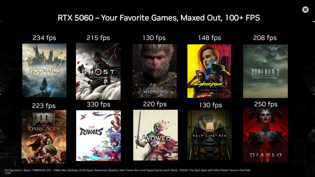 عملکرد کارت گرافیک جدید RTX 5060 را در بازیهایی مانند Alan Wake II، Cyberpunk 2077، Half-Life 2 RTX، S.T.A.L.K.E.R. 2 و Doom: The Dark Ages