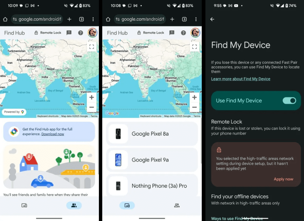 Find Hub و Google Location Sharing