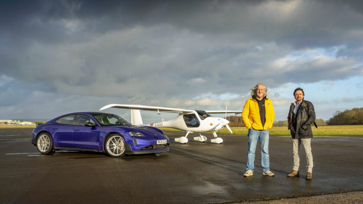 دوئل پورشه تایکان توربو GT و هواپیمای Pipistrel Velis