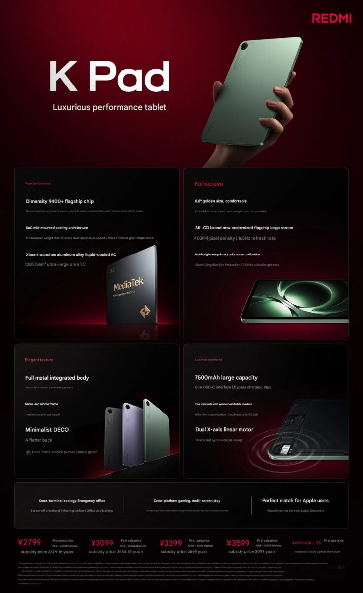 مشخصات تبلت گیمینگ REDMI K Pad