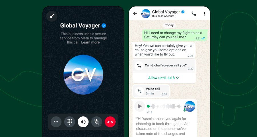 تماس صوتی برای کسبوکارهای بزرگ را به نسخه تجاری واتساپ