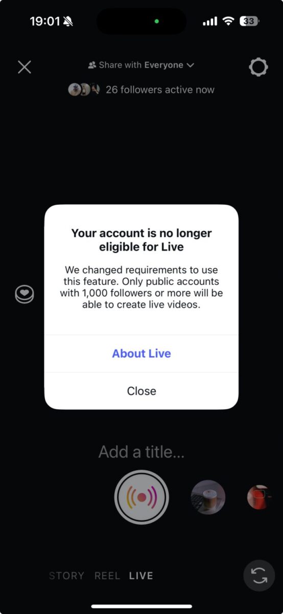 محدودیت لایو اینستاگرام