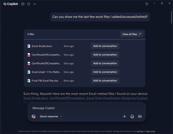 رابط کاربری Copilot در ویندوز ۱۱