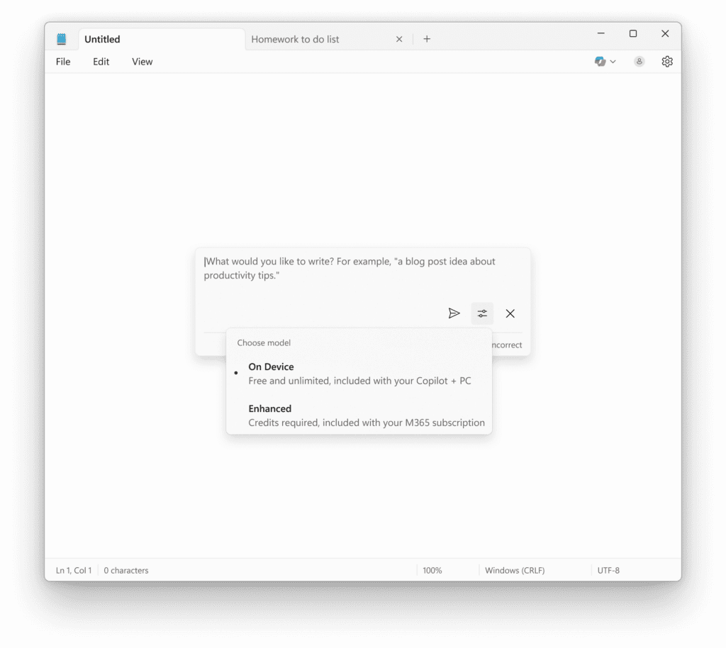 امکانات هوش مصنوعی Notepad