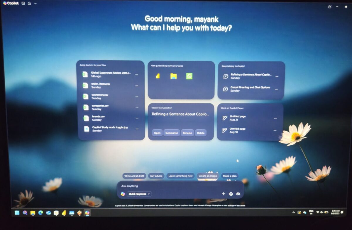 رابط کاربری Copilot در ویندوز ۱۱