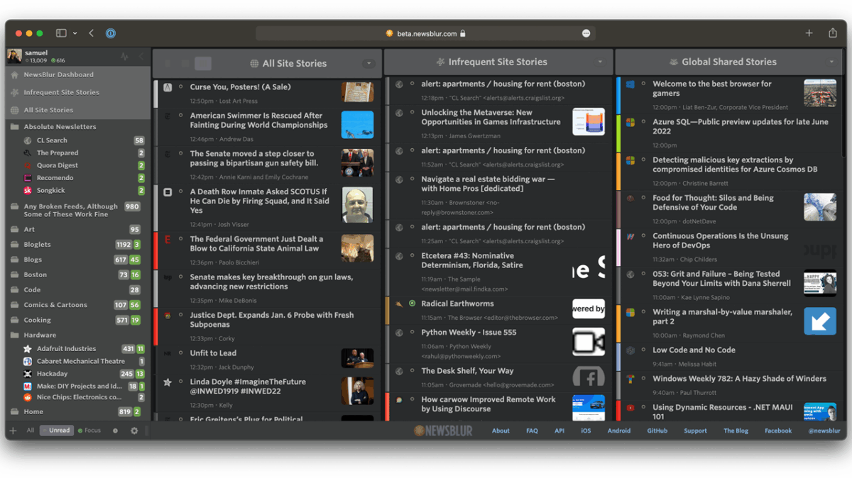 NewsBlur (نسخه وب)