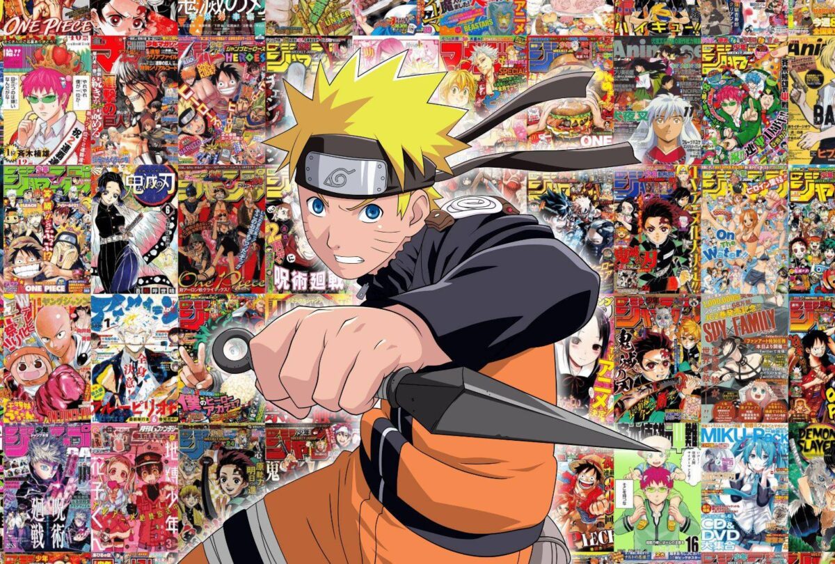 تصویری از چندین انیمه و مانگا با نمایی از ناروتو در وسط
