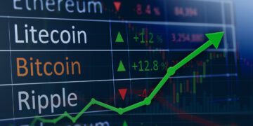 Investing and stock market concept gain and profits with faded candlestick charts.
