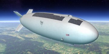 کشتی هوایی کوانتومی با محفظه تجهیزات زیر بدنه در آسمان