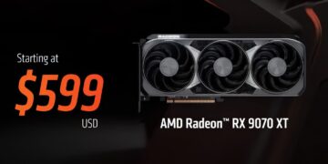 پوستر تبلیغاتی کارت گرافیک AMD Radeon RX9070 XT که با قیمت ۵۹۹ دلار معرفی شده