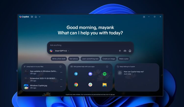 ادغام مدل زبانی GPT 5.1 در اپلیکیشن Copilot ویندوز 11 آغاز شد