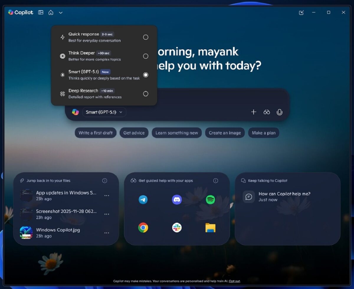 آغاز ادغام مدل زبانی GPT 5.1 در اپلیکیشن Copilot ویندوز 11 