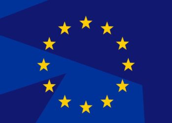 پرچم اتحادیه اروپا با طراحی انتزاعی از نوارهای رنگی تیره و روشن.