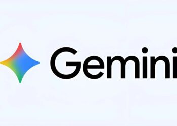 لوگوی Gemini (الماس رنگارنگ) و متن "Gemini" به رنگ سیاه در یک پس‌زمینه سفید.