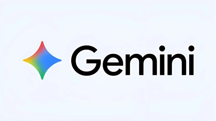 لوگوی Gemini (الماس رنگارنگ) و متن "Gemini" به رنگ سیاه در یک پس‌زمینه سفید.