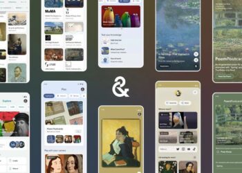 چندین تصویر صفحه نمایش گوشی هوشمند که ویژگی‌های مختلف برنامه Google Arts & Culture از جمله 'World Toon Video'، 'Art Chats' و 'PoemPostcards' را نشان می‌دهد.