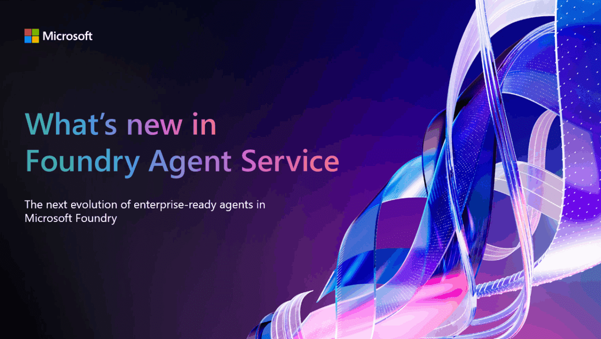 بنر تبلیغاتی مایکروسافت برای "Foundry Agent Service" با عنوان "What's new in Foundry Agent Service" و پسزمینه انتزاعی بنفش و آبی.