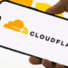 یک گوشی هوشمند که لوگو و نام "CLOUDFLARE" بر روی صفحه آن نمایش داده شده است.