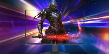 تصویری تبلیغاتی از مانیتور اقتصادی گیمینگ MAG 275QF E20 که یک شخصیت بازی را که از کادر مانیتور خارج شده نشان میدهد