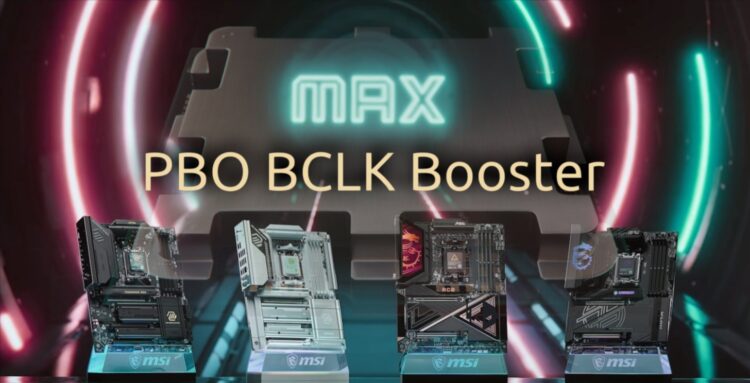 یک گرافیک با متن "MAX PBO BCLK Booster" و چهار مادربرد MSI در زیر آن.
