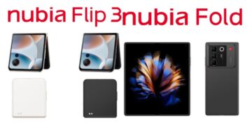 رندر گوشی‌های تاشوی Nubia Flip 3 (تاشوی عمودی) و Nubia Fold (تاشوی کتابی) که طرح‌های مختلف و ماژول‌های دوربین پشتی آن‌ها دیده می‌شود.