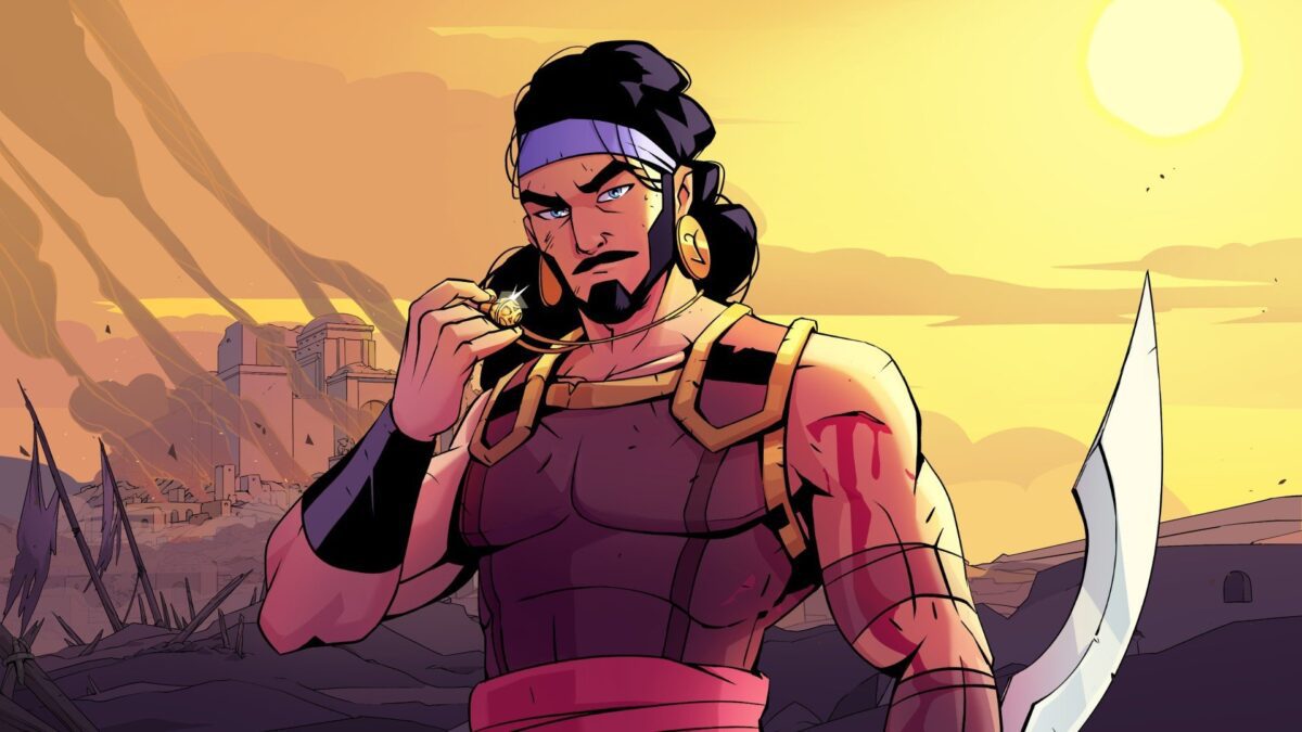 یک پوستر به سبک کمیک برای بازی "The Rogue Prince of Persia" که شخصیت اصلی را در یک ژست پرانرژی با شمشیر در یک محیط خراب‌شده نشان می‌دهد.