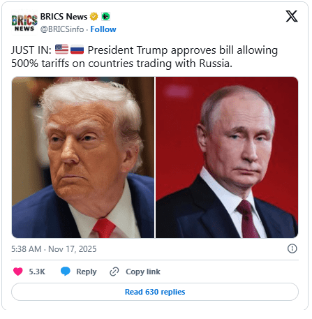 شوک تعرفه ۵۰۰ درصدی ترامپ و هراس در بازار رمزارز