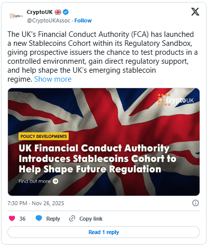 مجوز نهاد ناظر مالی بریتانیا برای آزمایش استیبل‌کوین‌ها 