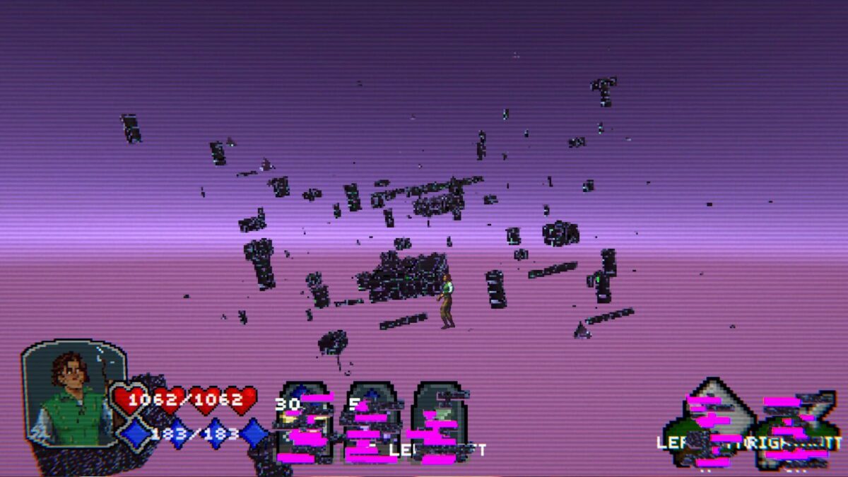 اسکرینشات گیمپلی بازی Just the Boss Fights با سبک رترو و نمای دوبعدی، تمرکز بر نبرد باسها، رابط کاربری مبارزه و افکتهای پیکسلی