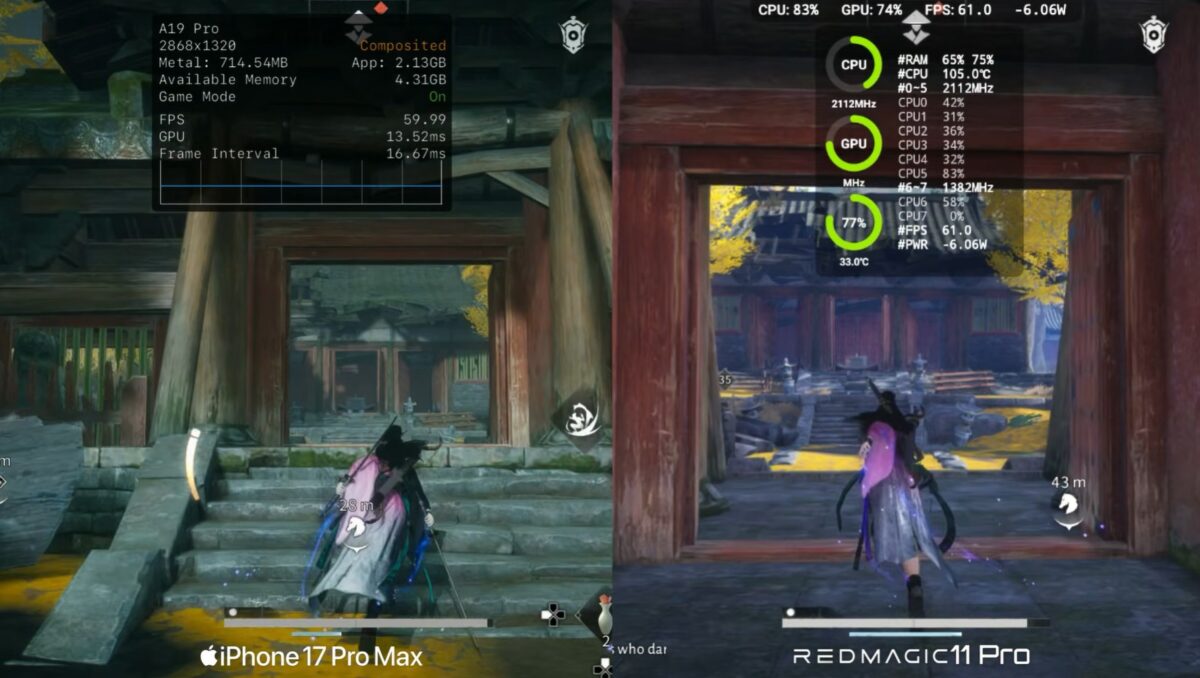 تصویری از گیمپلی بازی "Where Winds Meet" برای مقایسه گرافیکی تراشههای A19 Pro و اسنپدراگون.