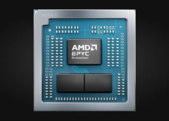 نمای نزدیک و رندر شده از چیپ پردازنده AMD EPYC Embedded سری ۲۰۰۰.