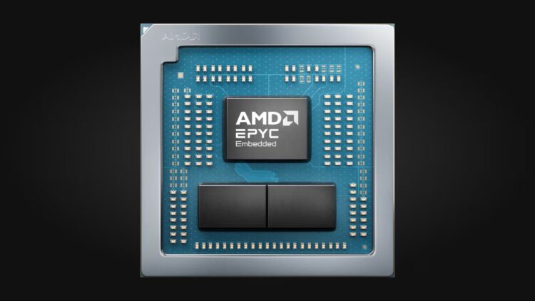 نمای نزدیک و رندر شده از چیپ پردازنده AMD EPYC Embedded سری ۲۰۰۰.