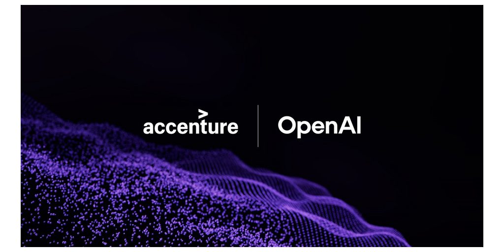 بنر دیجیتالی مشترک با لوگوی Accenture و OpenAI بر روی پسزمینه موجدار بنفش.