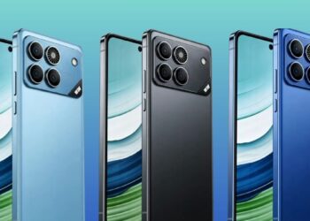 صفی از گوشی‌های سری Honor Win در رنگ‌های آبی روشن، مشکی و آبی تیره.