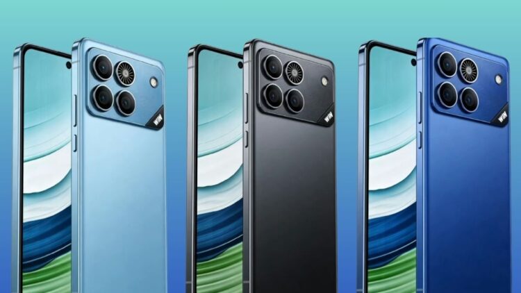 صفی از گوشی‌های سری Honor Win در رنگ‌های آبی روشن، مشکی و آبی تیره.