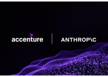 همکاری Accenture و Anthropic با پس‌زمینه گرافیکی بنفش نماد فناوری هوش مصنوعی