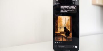 عکس از گوشی آیفون که صفحه چت ChatGPT و تصویر نقاشی شده یک گربه را نشان میدهد.