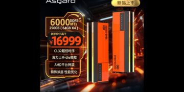 پوستر تبلیغاتی رم ۲۵۶ گیگابایتی Asgard با تم نارنجی و مشخصات فنی DDR5.