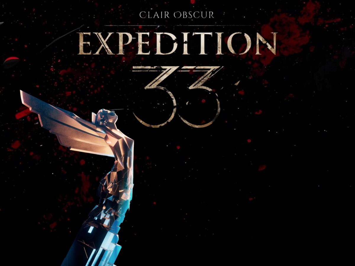 پوستر رسمی بازی Clair Obscur: Expedition 33 با نمایش عنوان بازی و مجسمه نمادین بالدار The Game Awards در پسزمینهای تاریک و دراماتیک، مرتبط با معرفی اثر در رویداد TGA