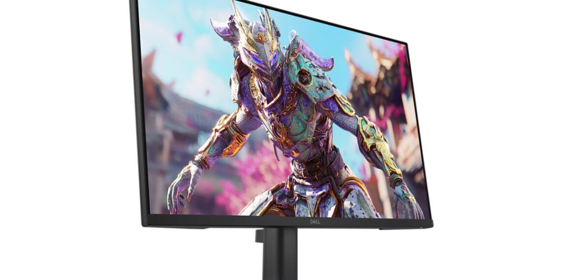 مانیتور گیمینگ Dell مدل SE2426HG که تصویری با جزئیات از یک شخصیت بازی (جنگجو) را نمایش میدهد.