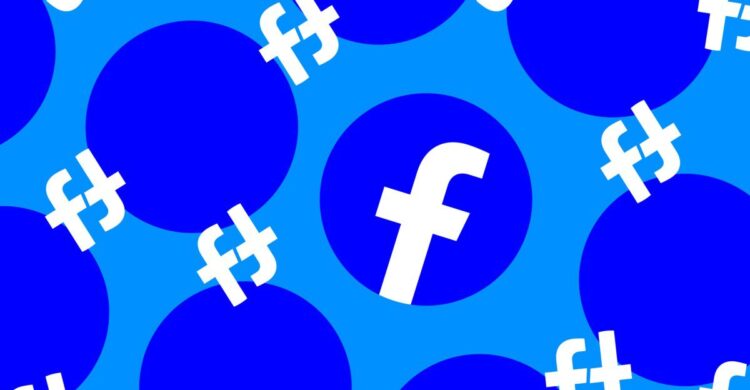 الگوی گرافیکی تکرارشونده از لوگوی فیس‌بوک در دایره‌های آبی رنگ.