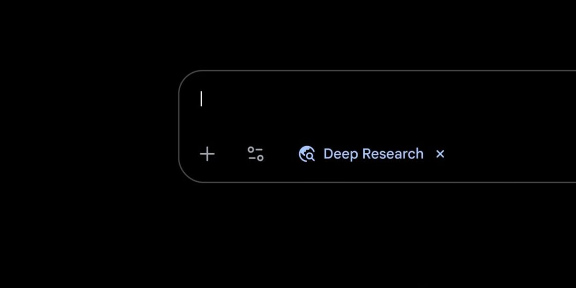نوار ابزار قابلیت «Deep Research» در رابط کاربری هوش مصنوعی جمنای.