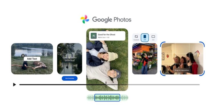 رابط کاربری جدید و بازطراحی شدهی بخش ویرایش ویدیو در اپلیکیشن گوگل فوتوز با تایملاین و ابزارهای برش.