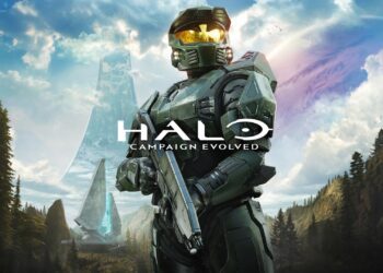 والپیپر رسمی Halo Campaign Evolved با نمایش شخصیت زره‌پوش نمادین سری Halo در محیط طبیعی سیاره Halo، حضور سازه‌های باستانی فوررانر و لوگوی بازی در مرکز تصویر