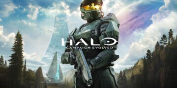 والپیپر رسمی Halo Campaign Evolved با نمایش شخصیت زره‌پوش نمادین سری Halo در محیط طبیعی سیاره Halo، حضور سازه‌های باستانی فوررانر و لوگوی بازی در مرکز تصویر